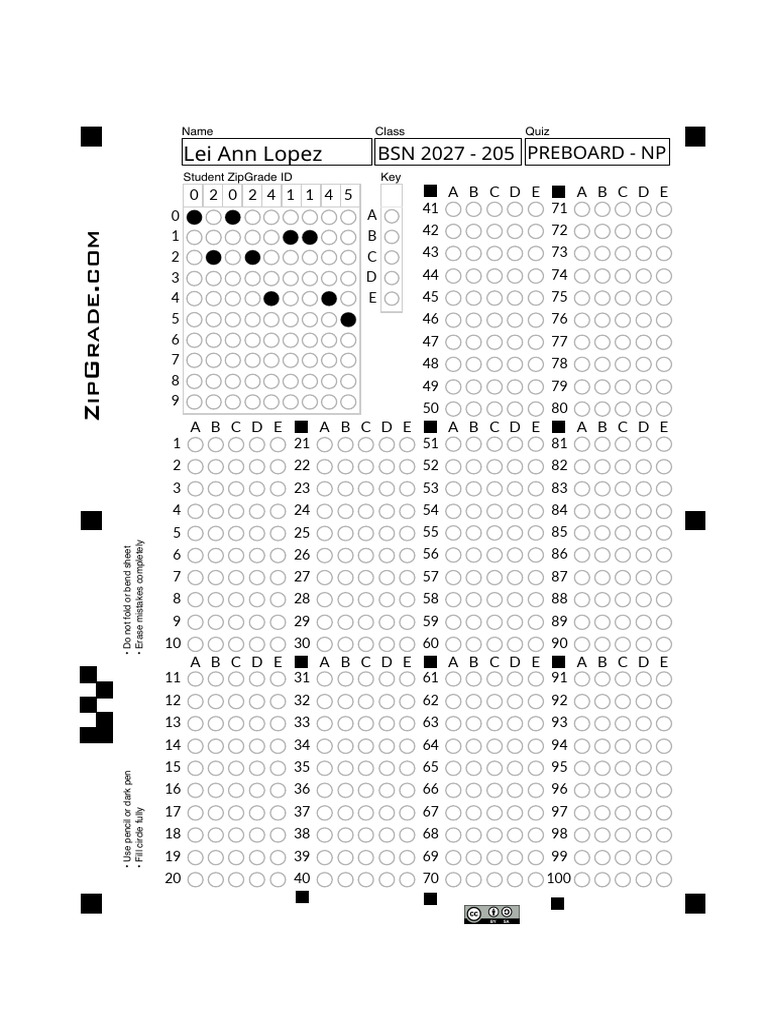 ZipGrade Quiz Instructions and Key | PDF | Writing Implements | Stationery