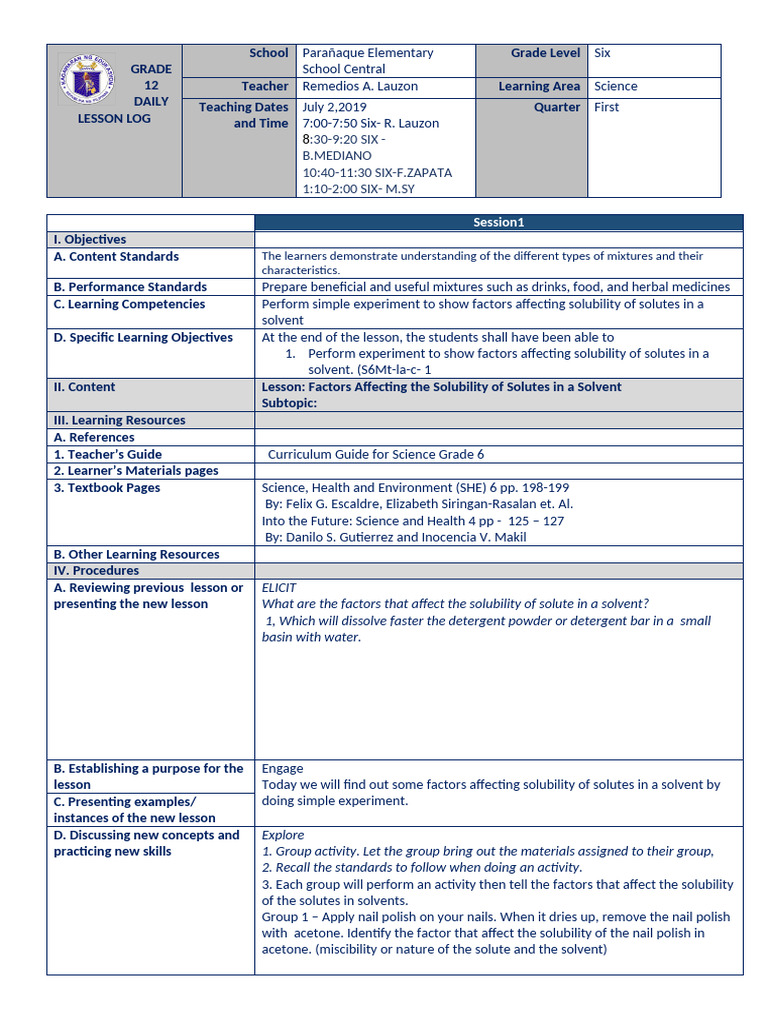 Grade 6 Science: Solubility Factors Lesson | PDF | Solubility | Solvent