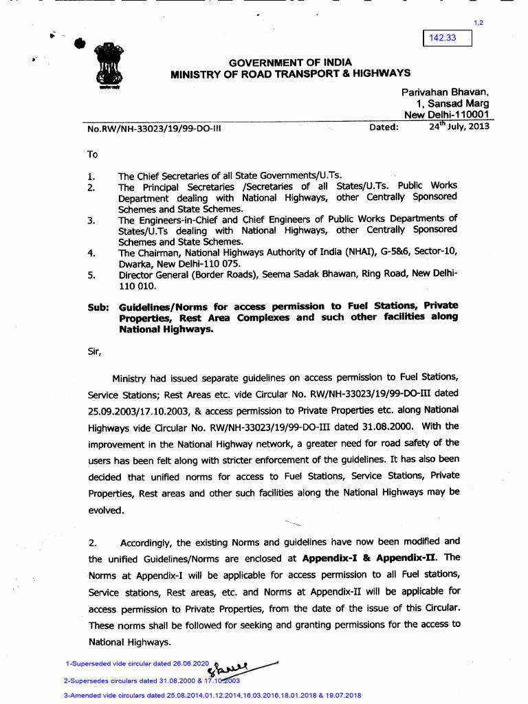 Guidelines for Access to National Highways | PDF | Road | License