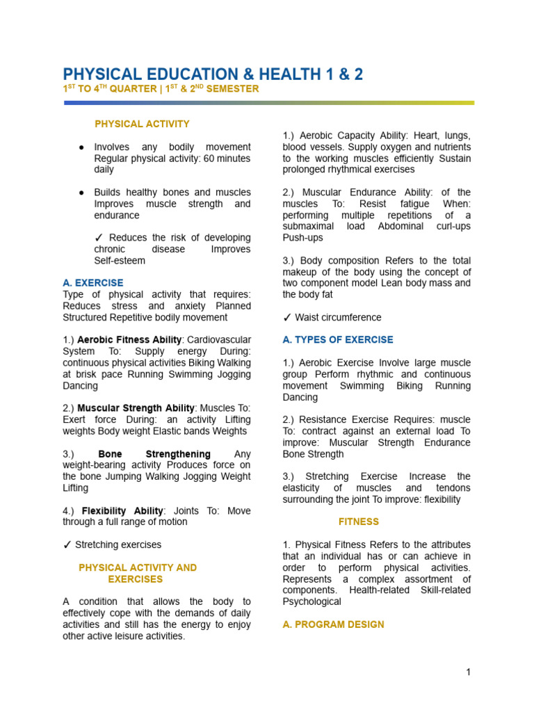 Physical Education & Health Overview | PDF | Strength Training | Volleyball