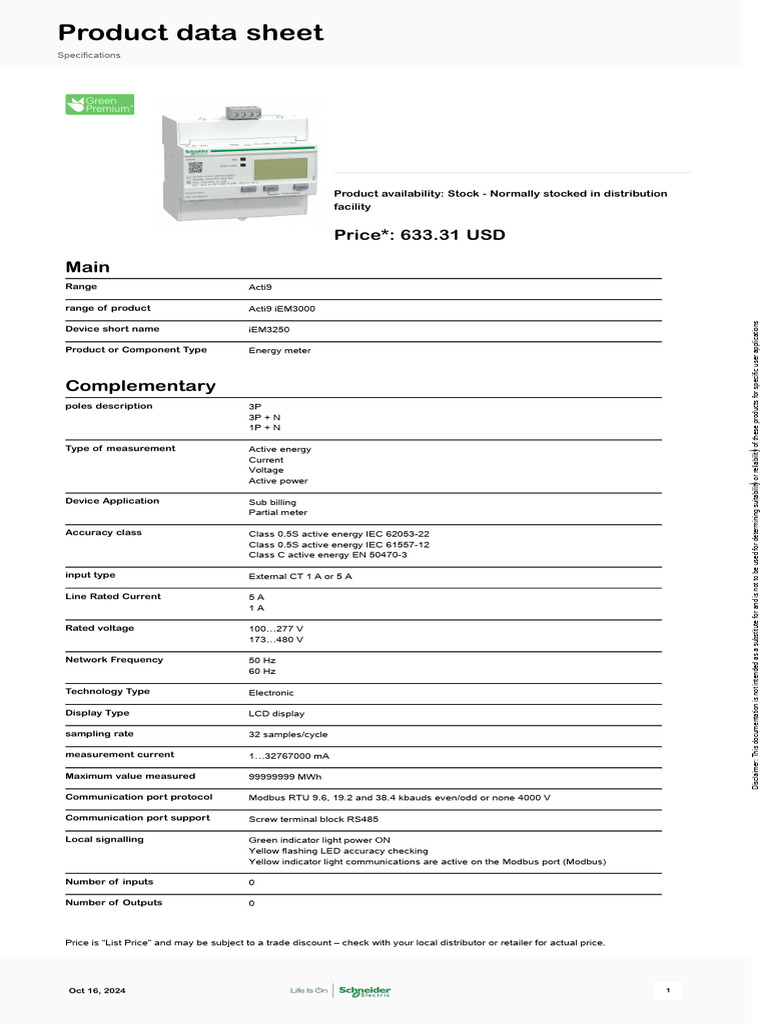 iEM3250 Energy Meter Overview | PDF | International Electrotechnical ...