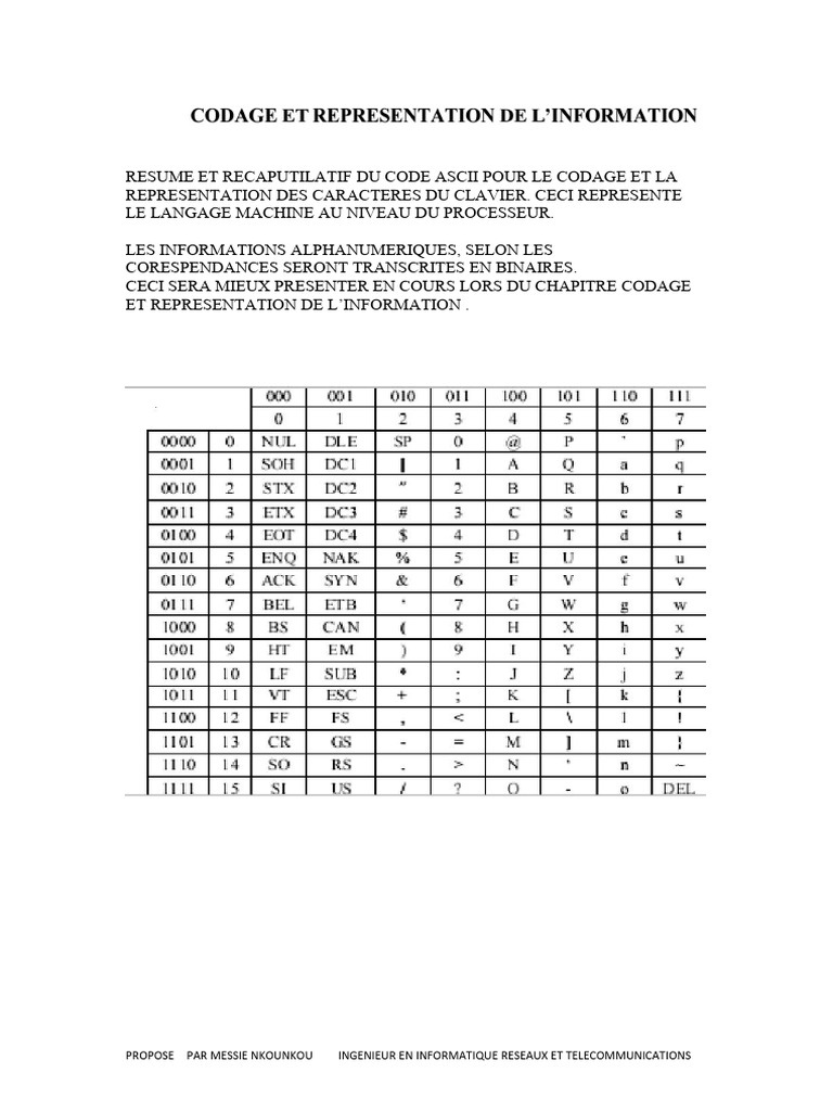 Résumé du Code ASCII en Informatique | PDF