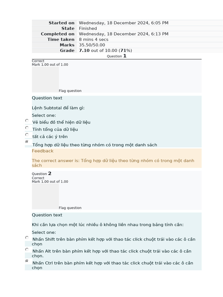 Started On State Completed On Time Taken Marks Grade 7.10 71 | PDF