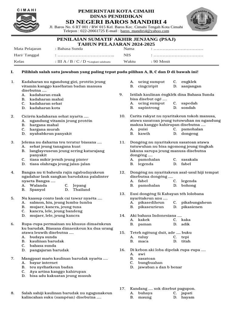 Soal Psat B Sunda Kelas 3 Pdf