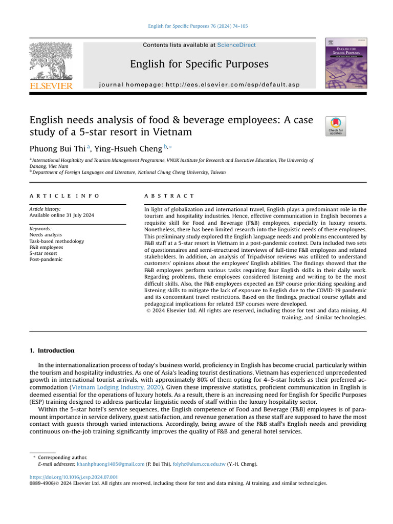 ESP - English Needs Analysis of FNB Employees | PDF | Methodology ...