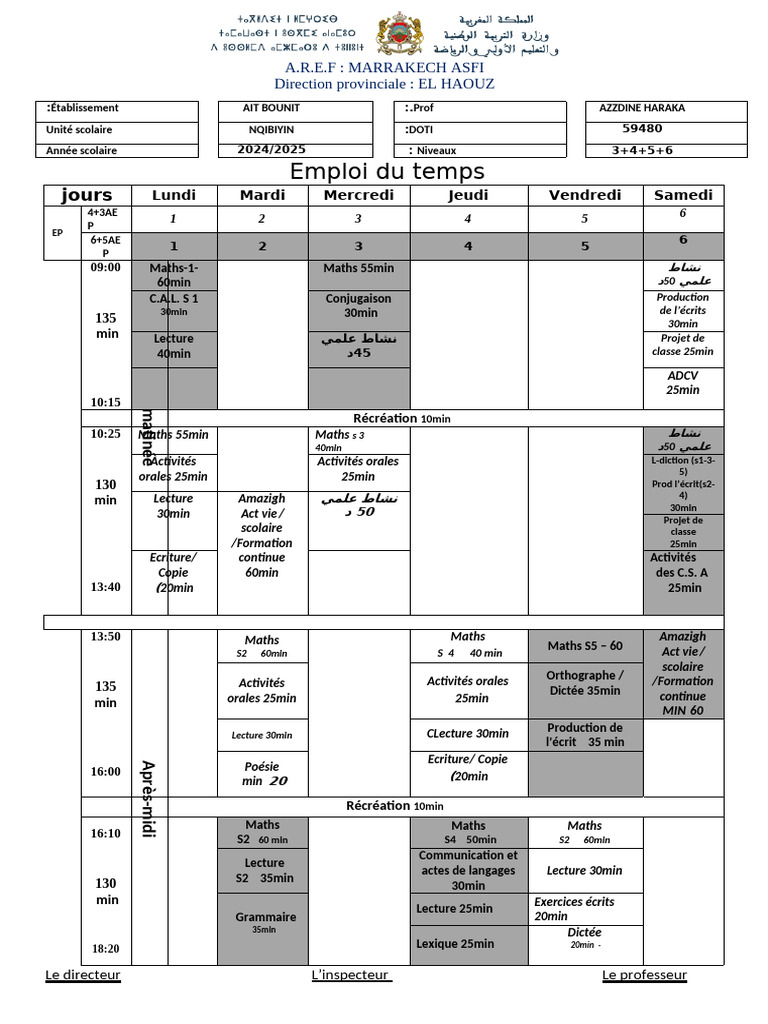 Emploi du temps scolaire 2024/2025 | PDF