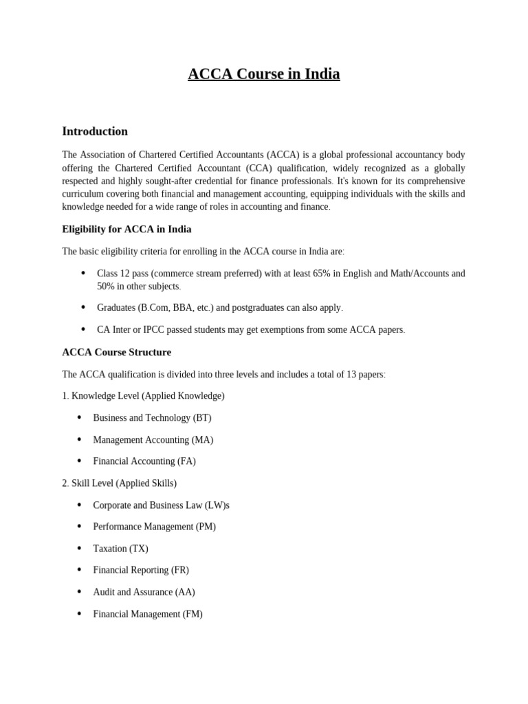 ACCA Course Overview and Exemptions in India | PDF | Accounting | Business
