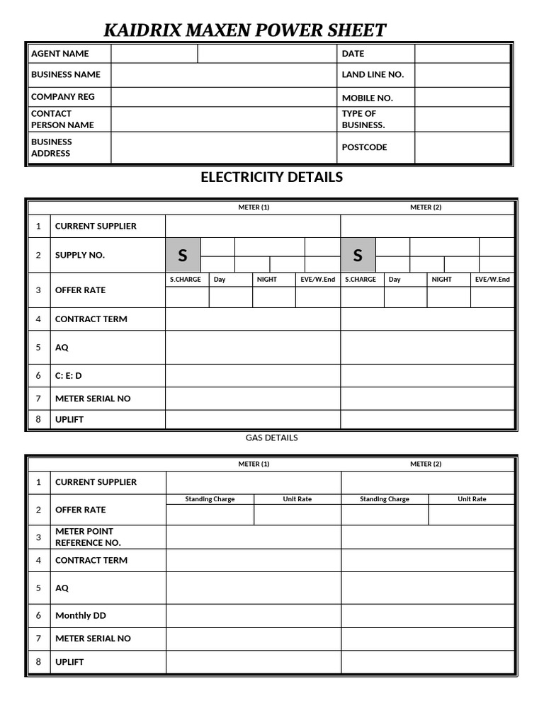 KAIDRIX MAXEN Power Sheet Template | PDF