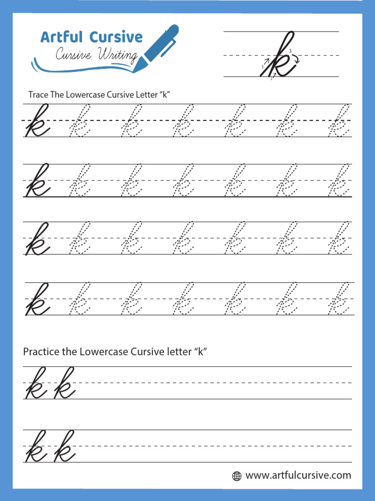 Lowercase Cursive 'k' Practice Sheet | PDF