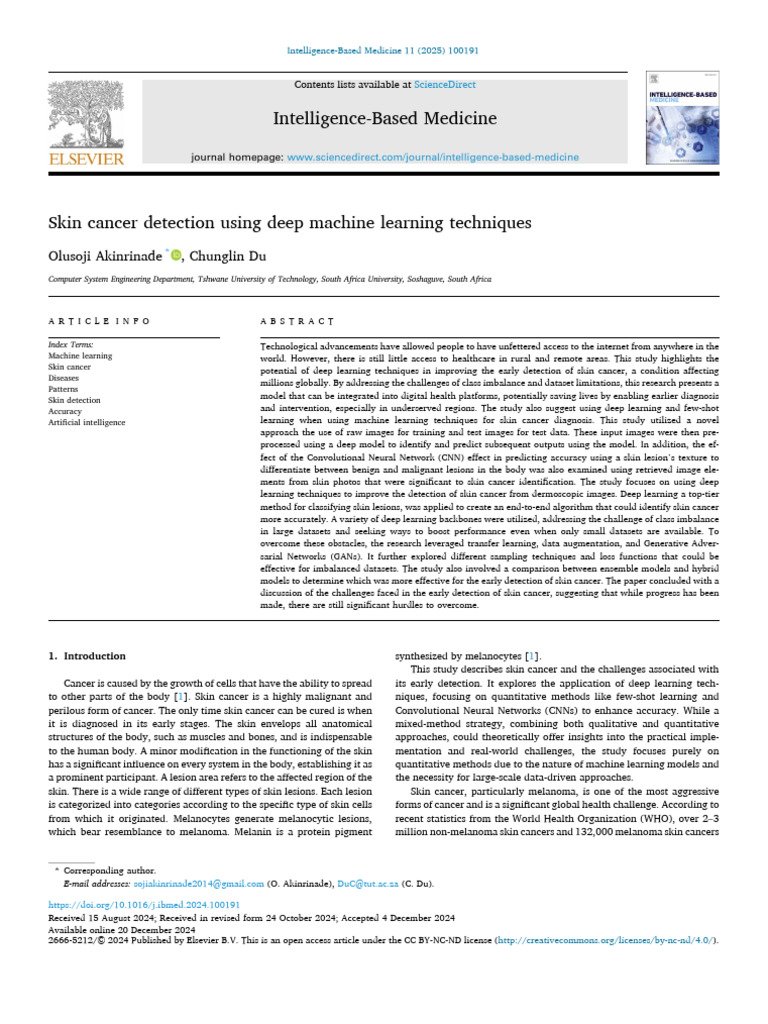 AI Techniques for Skin Cancer Detection | PDF | Deep Learning | Melanoma