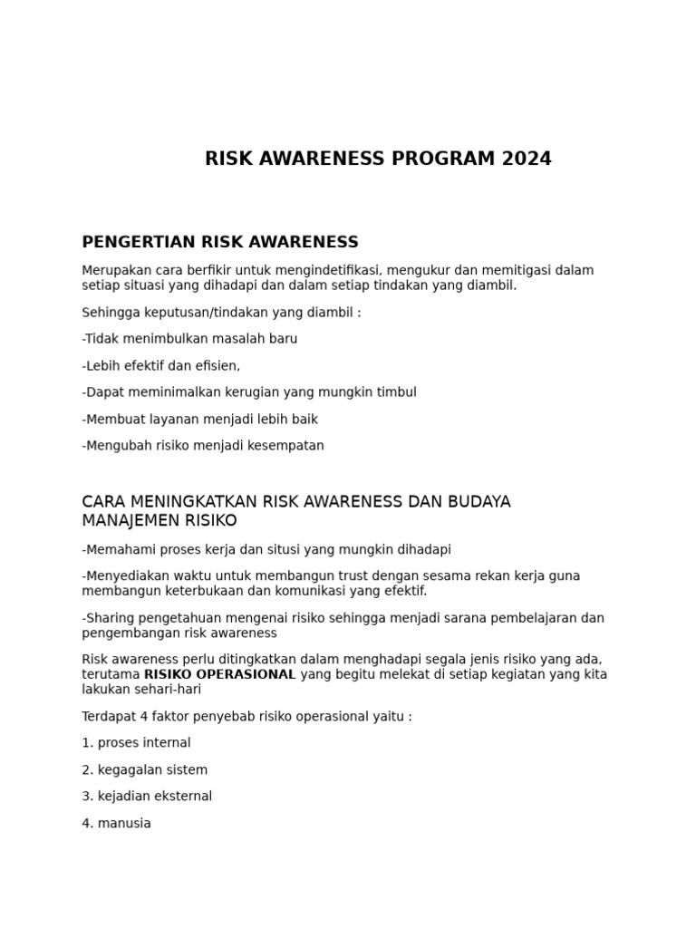 Meningkatkan Kesadaran Risiko 2024 | PDF
