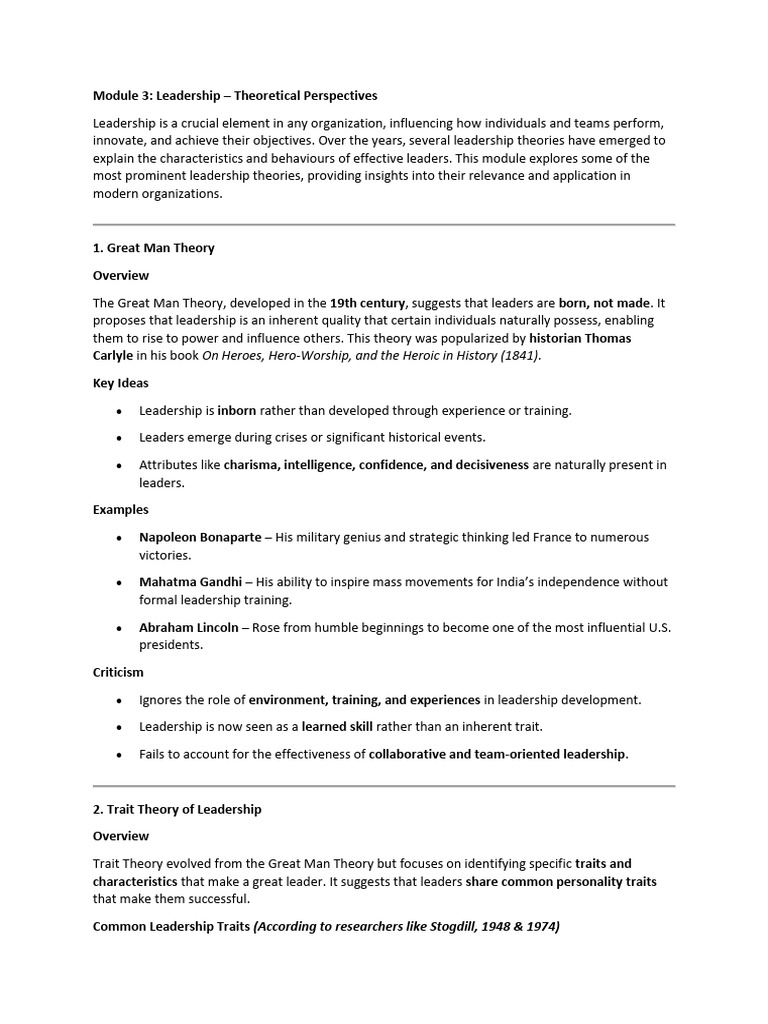 Critique of Great Man Theory in Leadership | PDF | Leadership ...