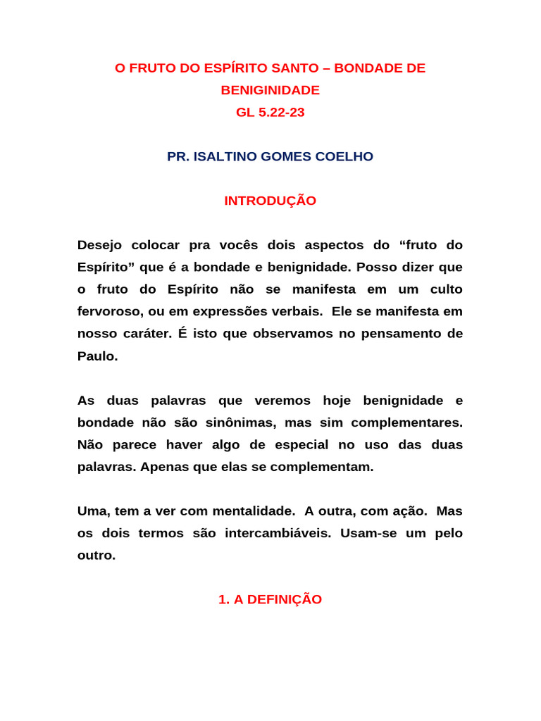 Bondade e Benignidade no Fruto do Espírito | PDF | Amor | Jesus
