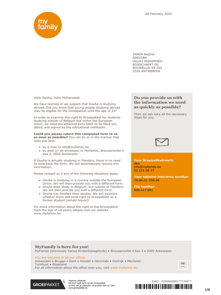 Groeipakket E402 Form Submission | PDF | Identity Document | European ...