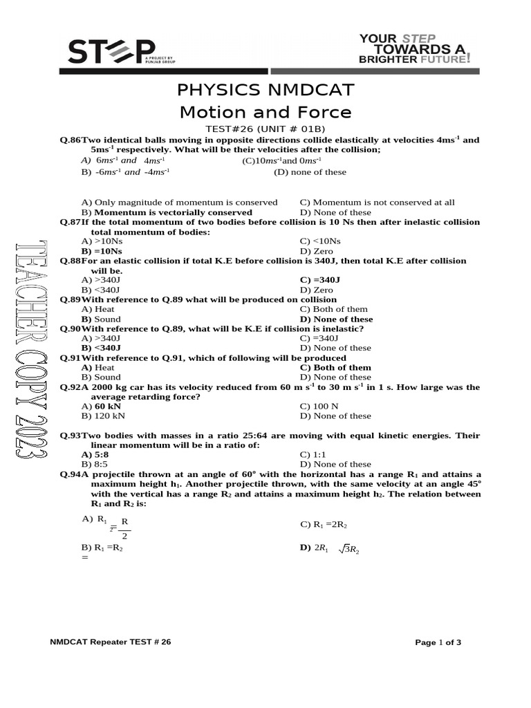 26 Test 26 Unit-01B Final | PDF | Momentum | Collision