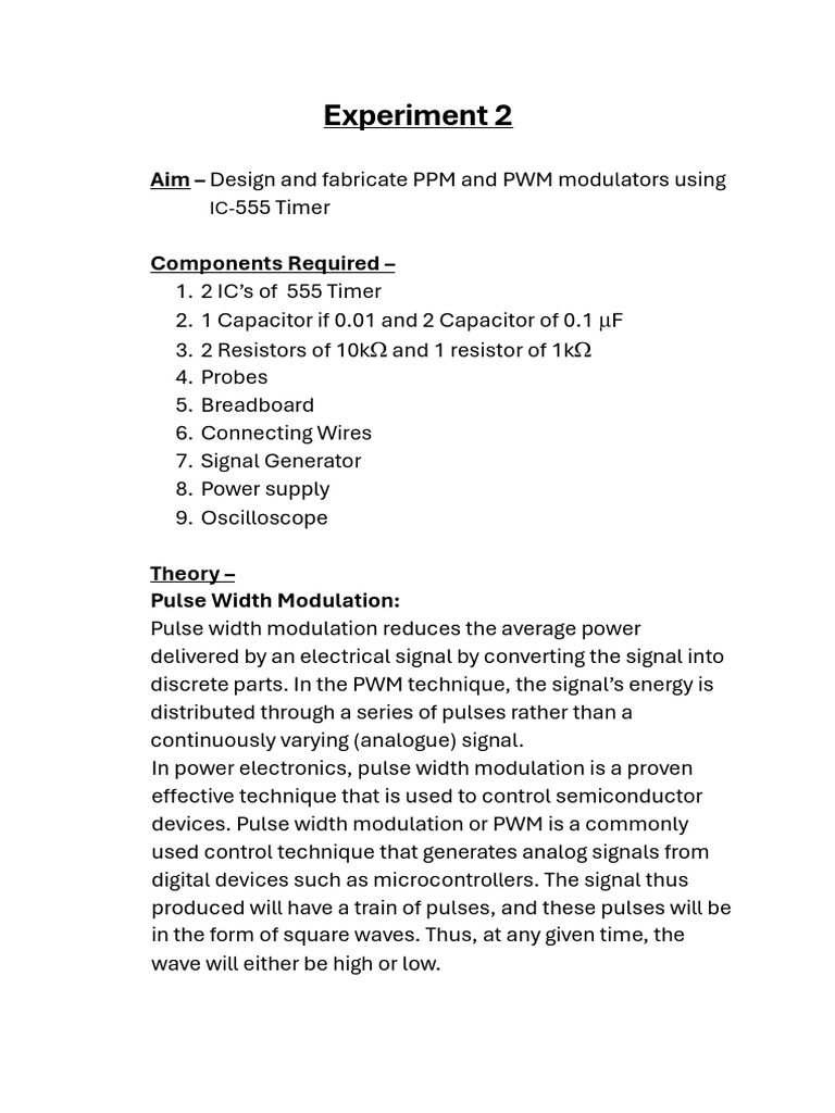 PWM and PPM Modulation with 555 Timer | PDF | Modulation | Electronic ...