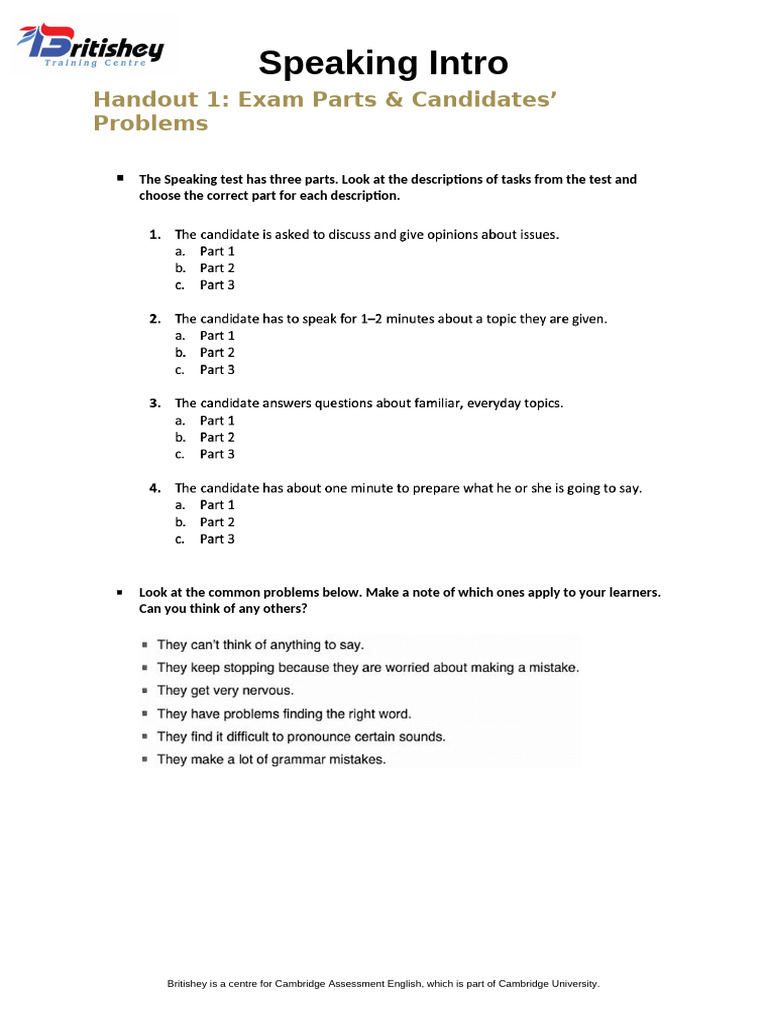 Cambridge Speaking Test Overview | PDF