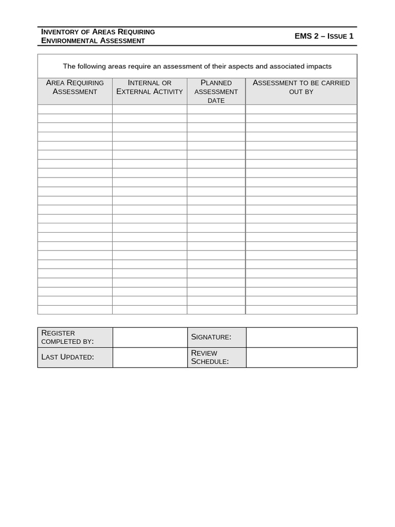 EMS 02 - Inventory of Areas Requiring Environmental Assessment | PDF