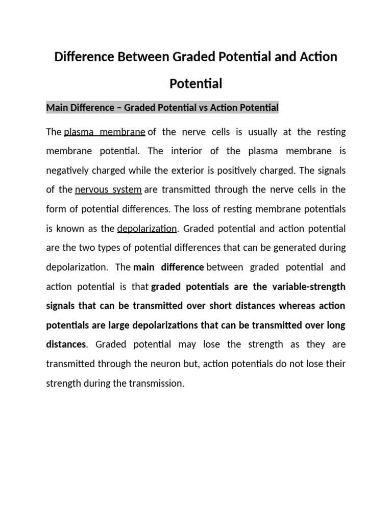 Graded vs Action Potentials Explained | PDF | Action Potential ...