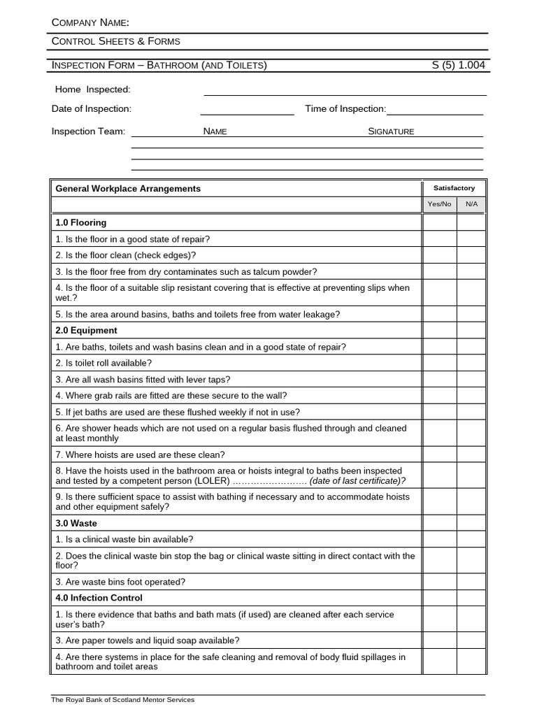 Bathroom Inspection Checklist PDF | PDF | Bathroom | Toilet