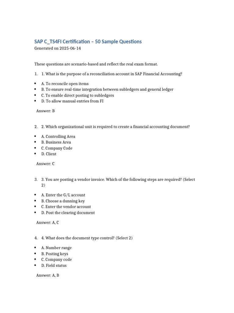 C_TS4FI Certification Sample Questions | PDF | Debits And Credits ...