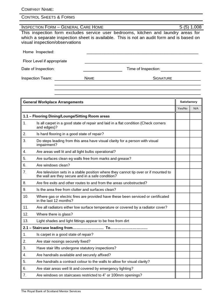 Care Home Safety Inspection Checklist | PDF | Elevator | Occupational ...