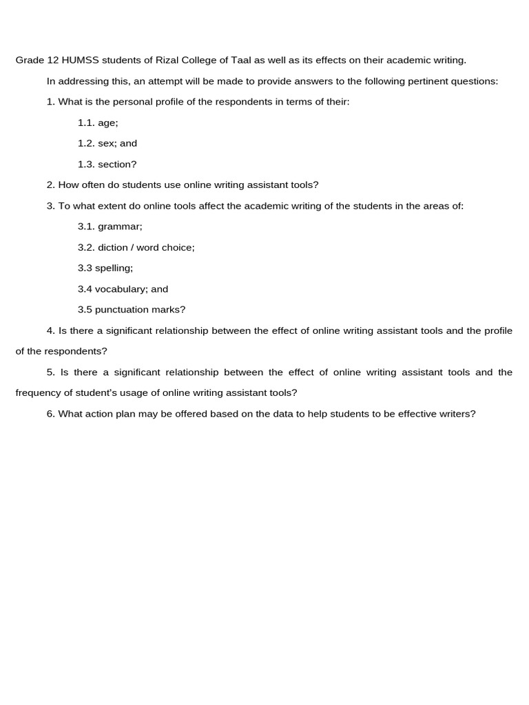 Survey on Writing Tools Usage Effects | PDF | Vocabulary | Questionnaire