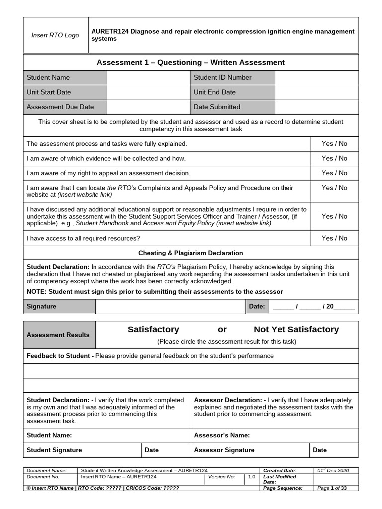AURETR124 Engine Management Assessment | PDF | Diesel Engine | Fuel ...