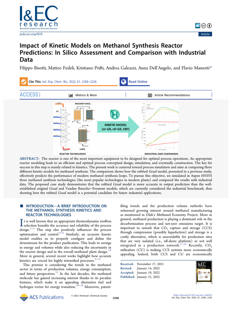 Kinetic Models for Methanol Synthesis | PDF | Carbon Capture And ...