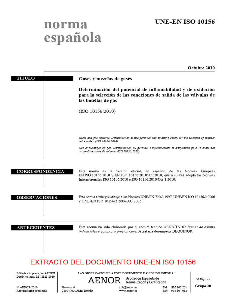 (Ex) Une-En Iso 10156 2010 | PDF | Mecánica estadística | Química Física