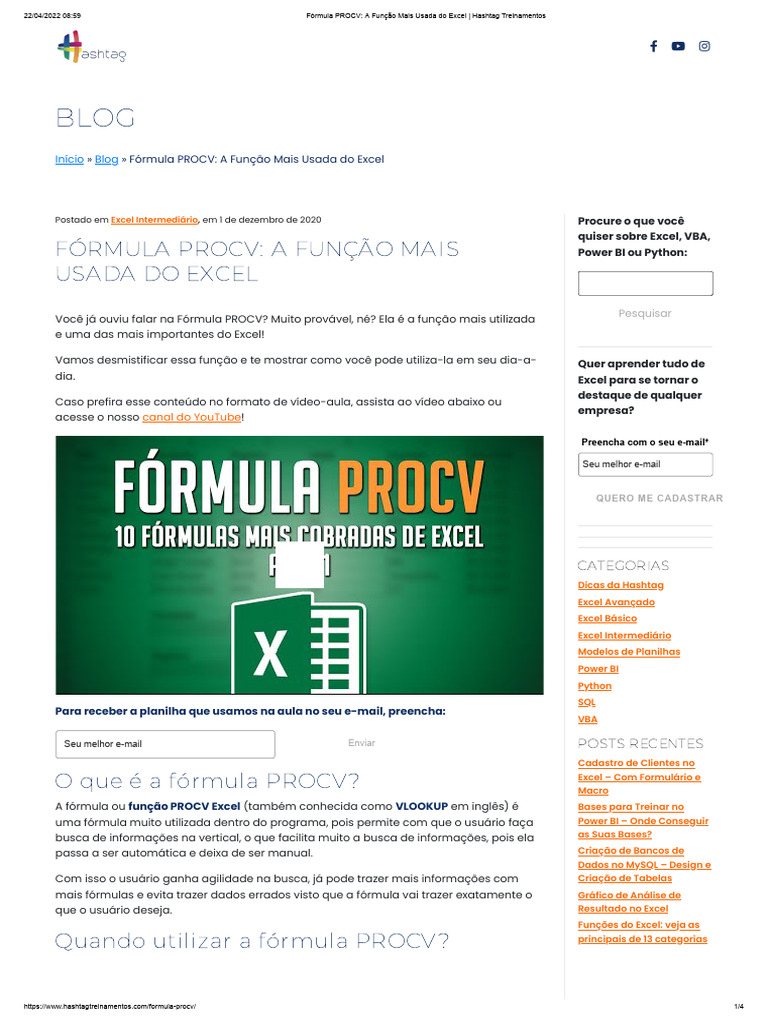 Fórmula PROCV - A Função Mais Usada Do Excel - Hashtag Treinamentos ...