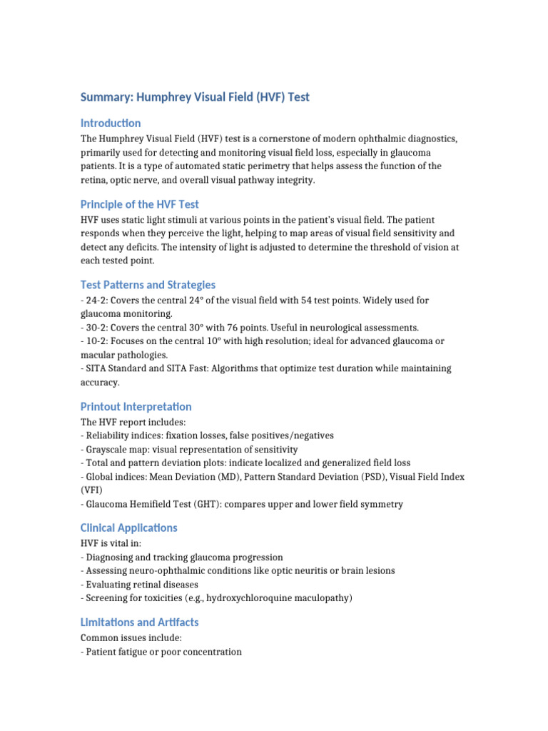 Humphrey Visual Field Test Overview | PDF