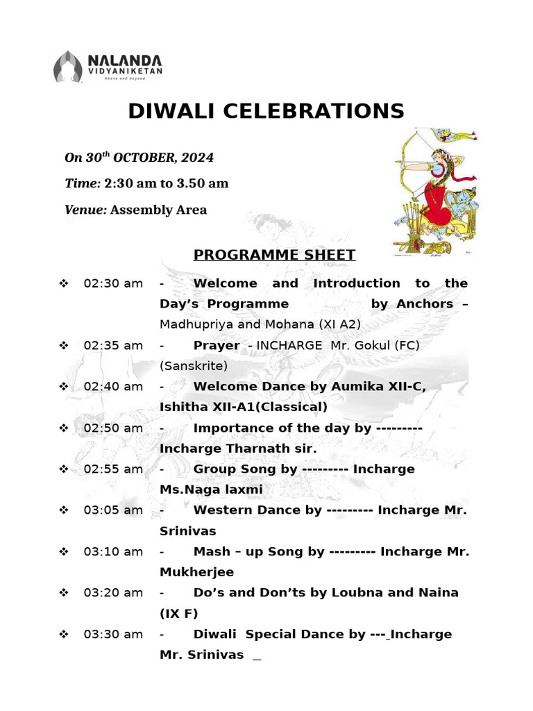 Diwali Celebration Programme 2024 | PDF