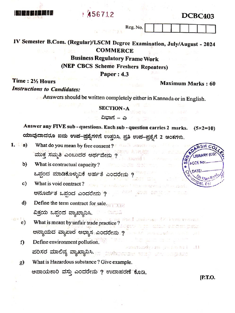 2024 Bcom Business Regulatory Framework Pdf