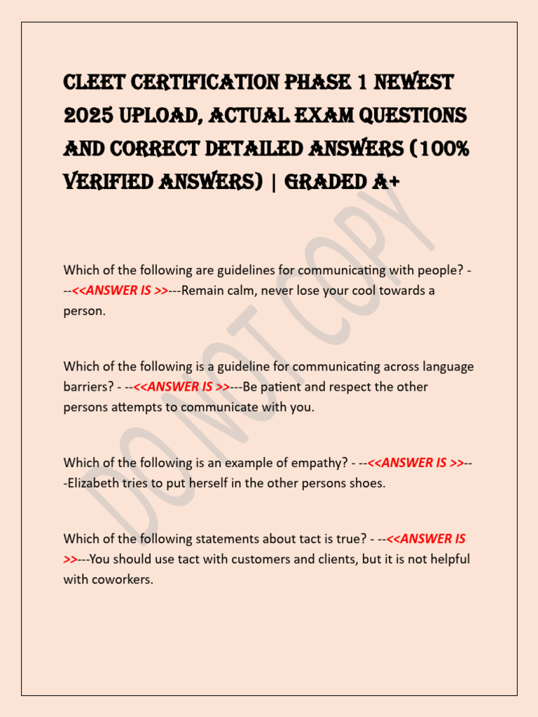 Cleet Certification Phase 1 Newest 2025 Upload PDF Security Guard