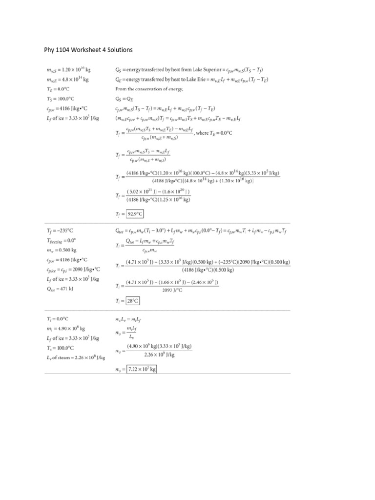 PHY 1104 Worksheet 4 Solutions | PDF