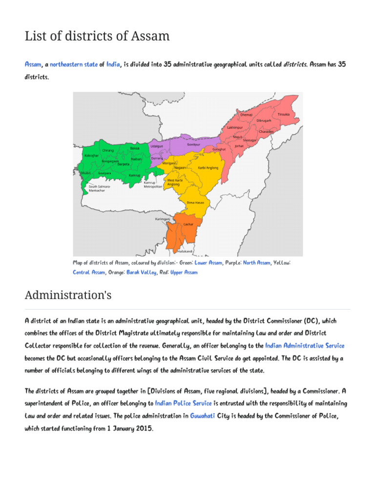 Districts of Assam: 35 Administrative Units | PDF
