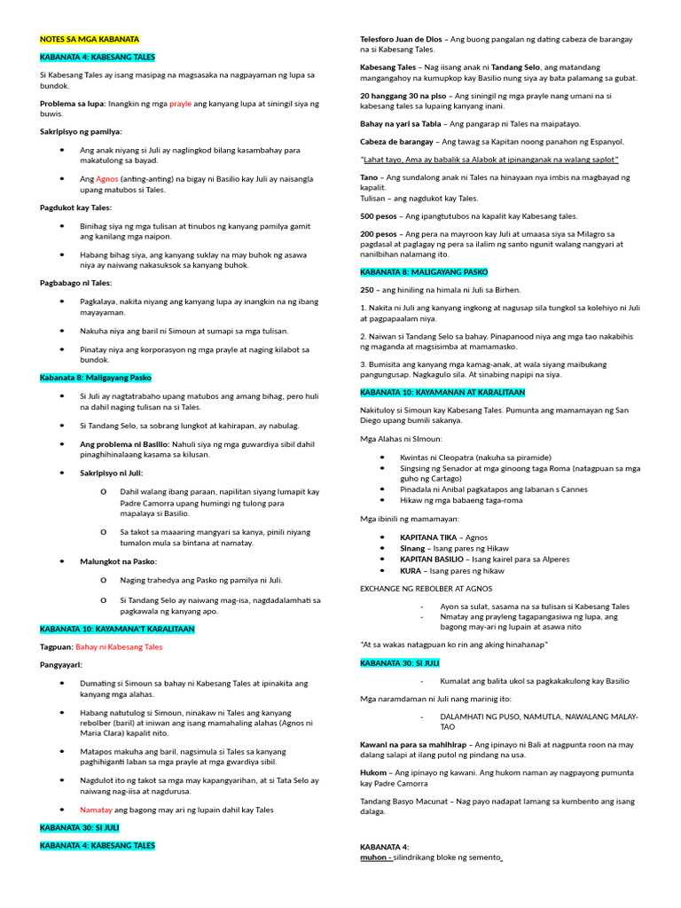 Notes Sa Mga Kabanata q2 | PDF