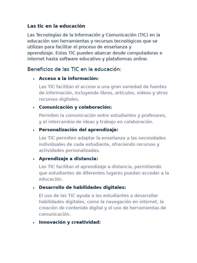 Beneficios y desafíos de las TIC en educación | PDF | Enseñando ...