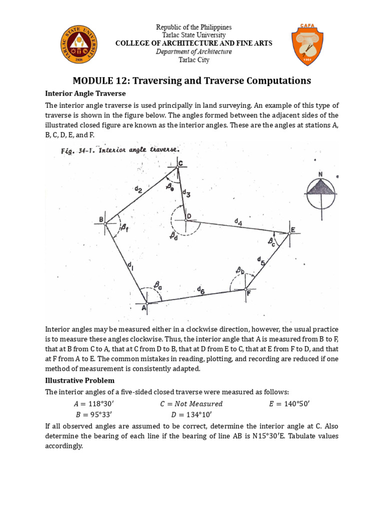 Interior Angle Traverse Computations | PDF | Surveying | Line (Geometry)