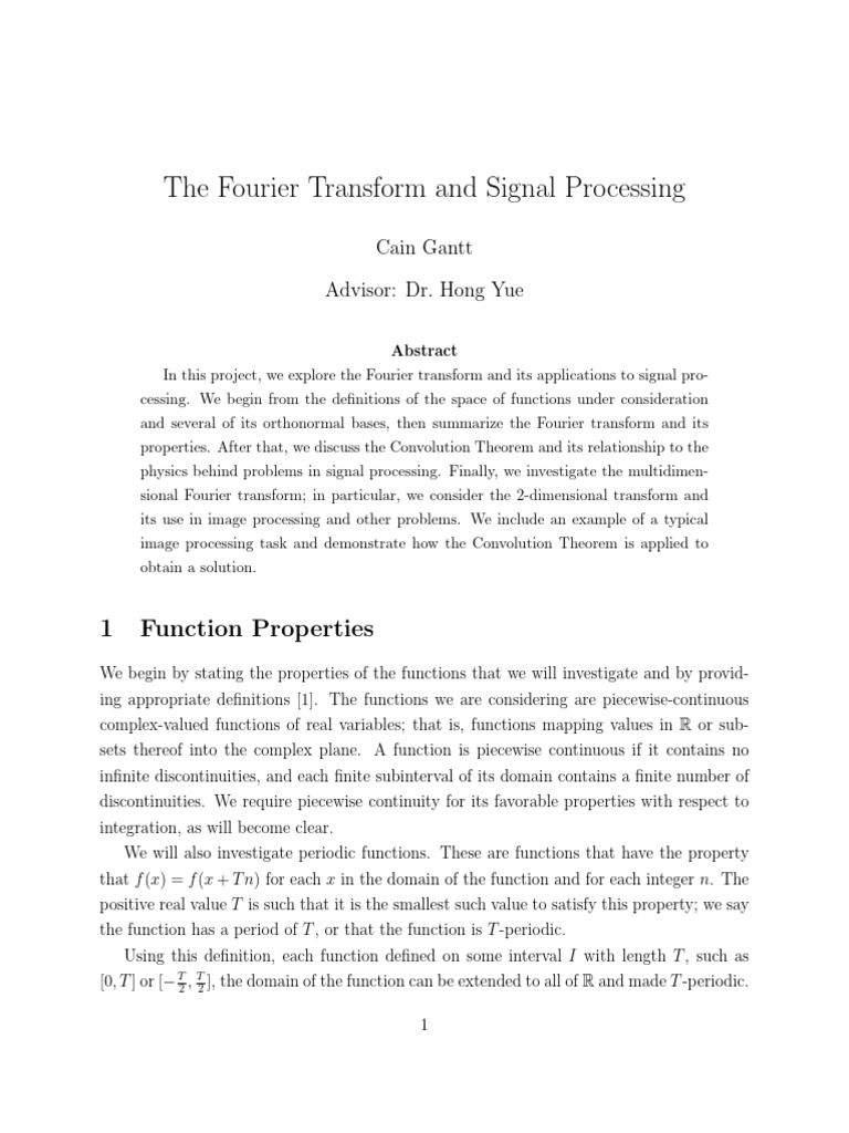 Fourier Transform in Signal Processing | PDF | Function (Mathematics ...