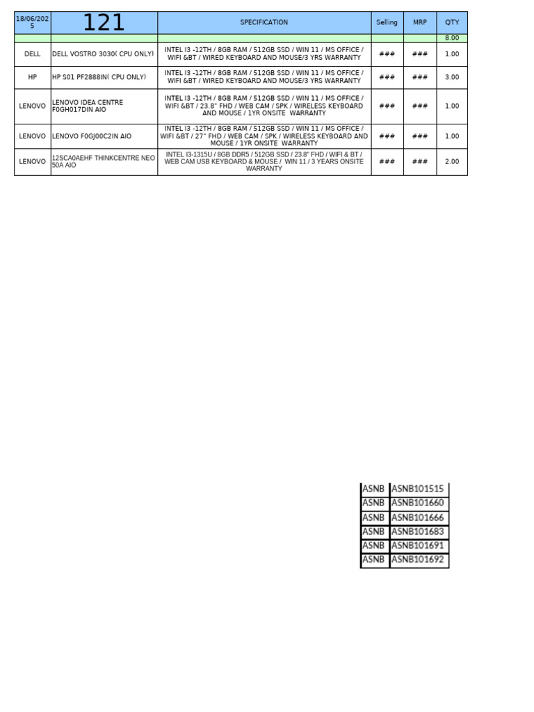 Computer Specifications and Pricing List | PDF