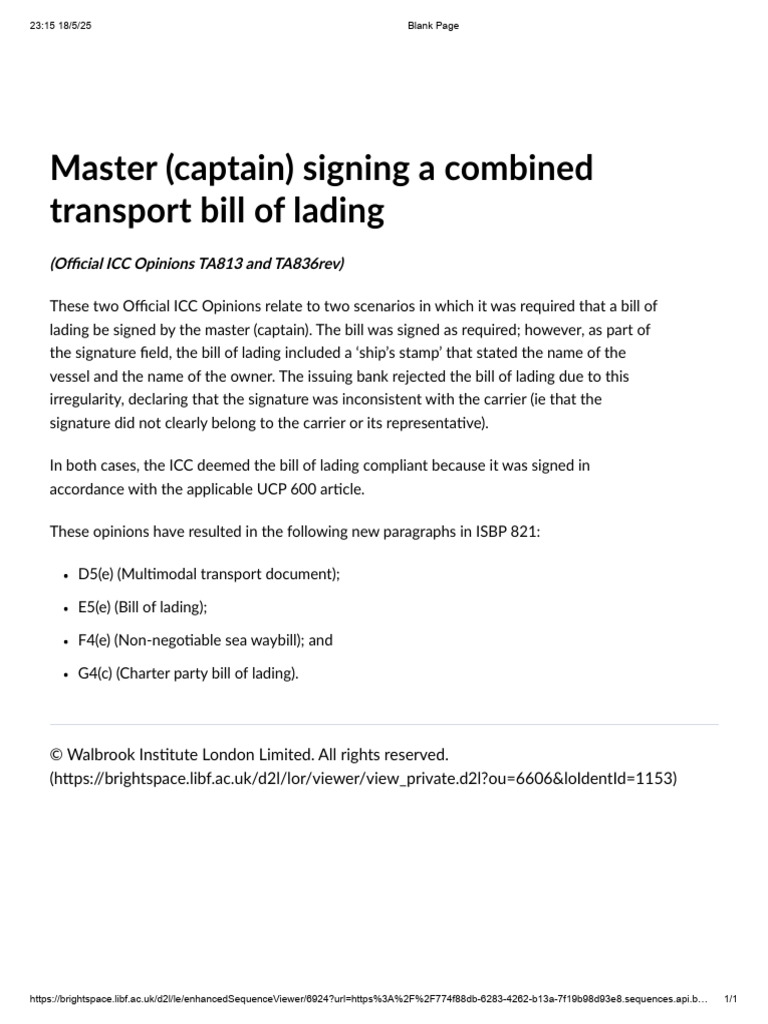 1.1.7 Master (Captain) Signing A Combined Transport Bill of Lading | PDF
