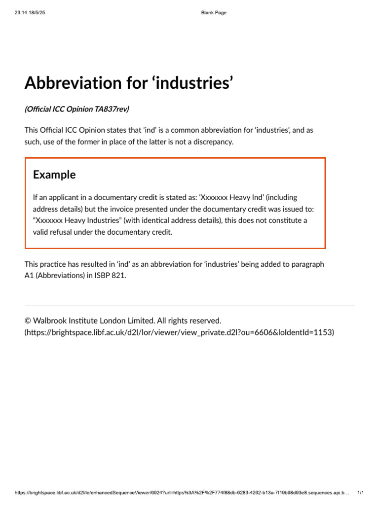 Abbreviation of Industries: Official ICC Opinion | PDF