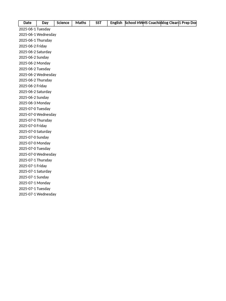 Weekly Homework and Prep Tracker | PDF
