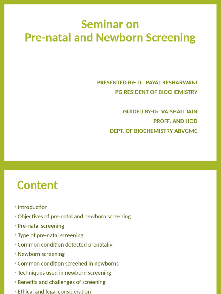 Pre-natal and Newborn Screening | PDF | Diseases And Disorders ...