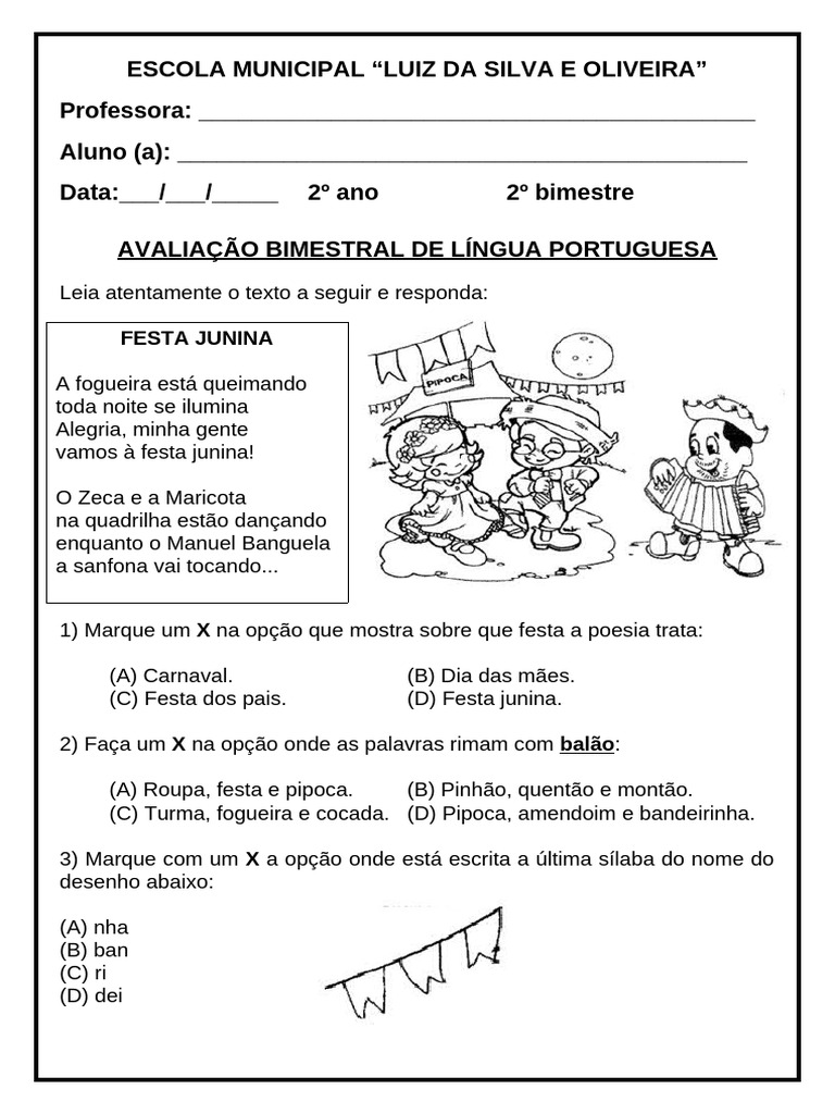 Avaliação de Língua Portuguesa 2º Ano | PDF