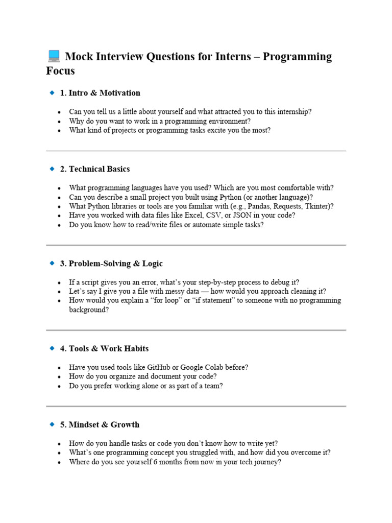 Intern Interview Questions (3 Copies) | PDF