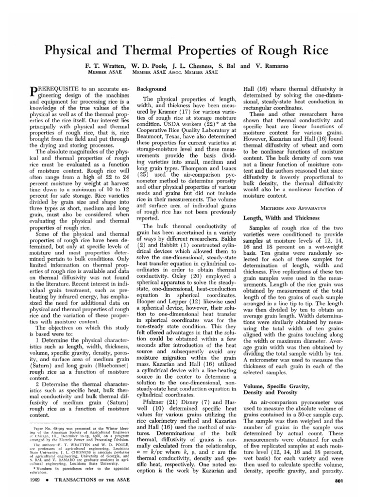 Rough Rice Physical and Thermal Properties | PDF | Density | Electrical ...