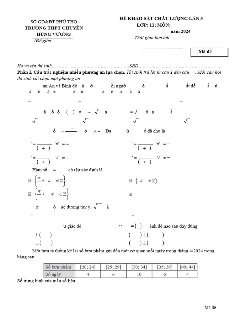 Toán 11 - Mã Đề 111 | PDF